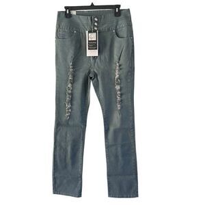Danesi Jeans Distressed Gray Denim Pants Button Fly Straight Leg Women's Size 17